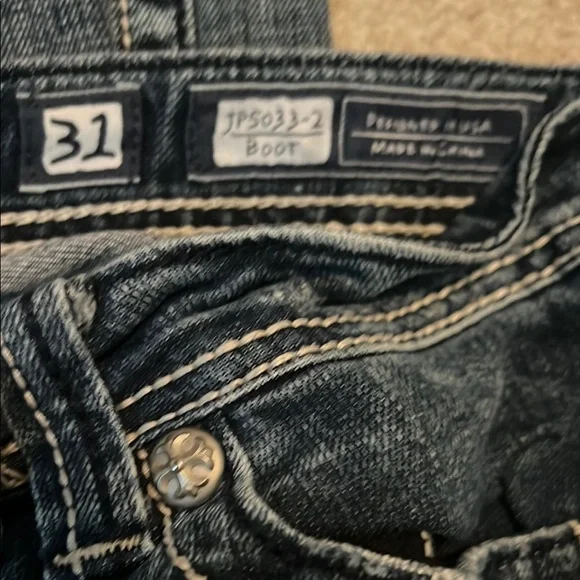 Miss Me Blue Boot Cut Jeans with Rhinestone Fleur-de-Lis - Picture 2 of 2